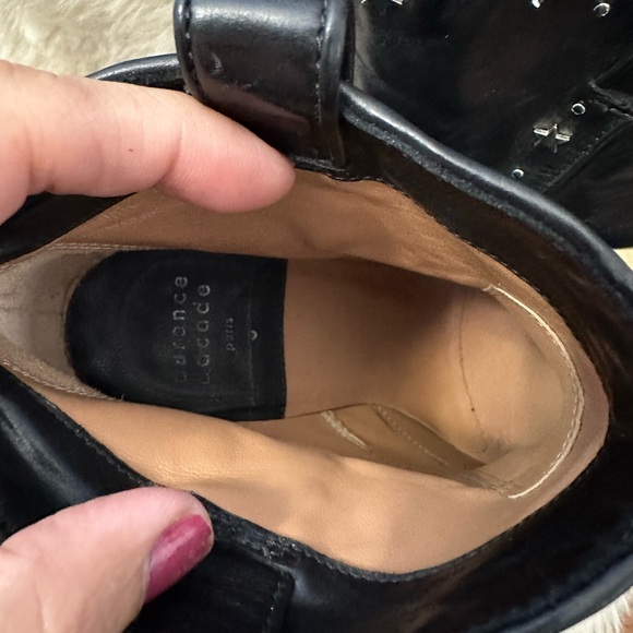 LAURENCE DECADE 37.5 Pete Star Studs black leather heeled bootie boots - Picture 9 of 13